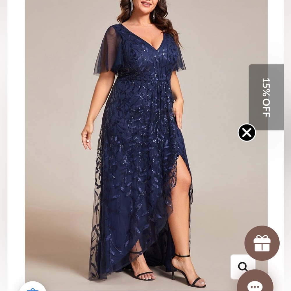 Ever Pretty Navy Embellished V-Neck Maxi Dress with Flutter Sleeves NWT
